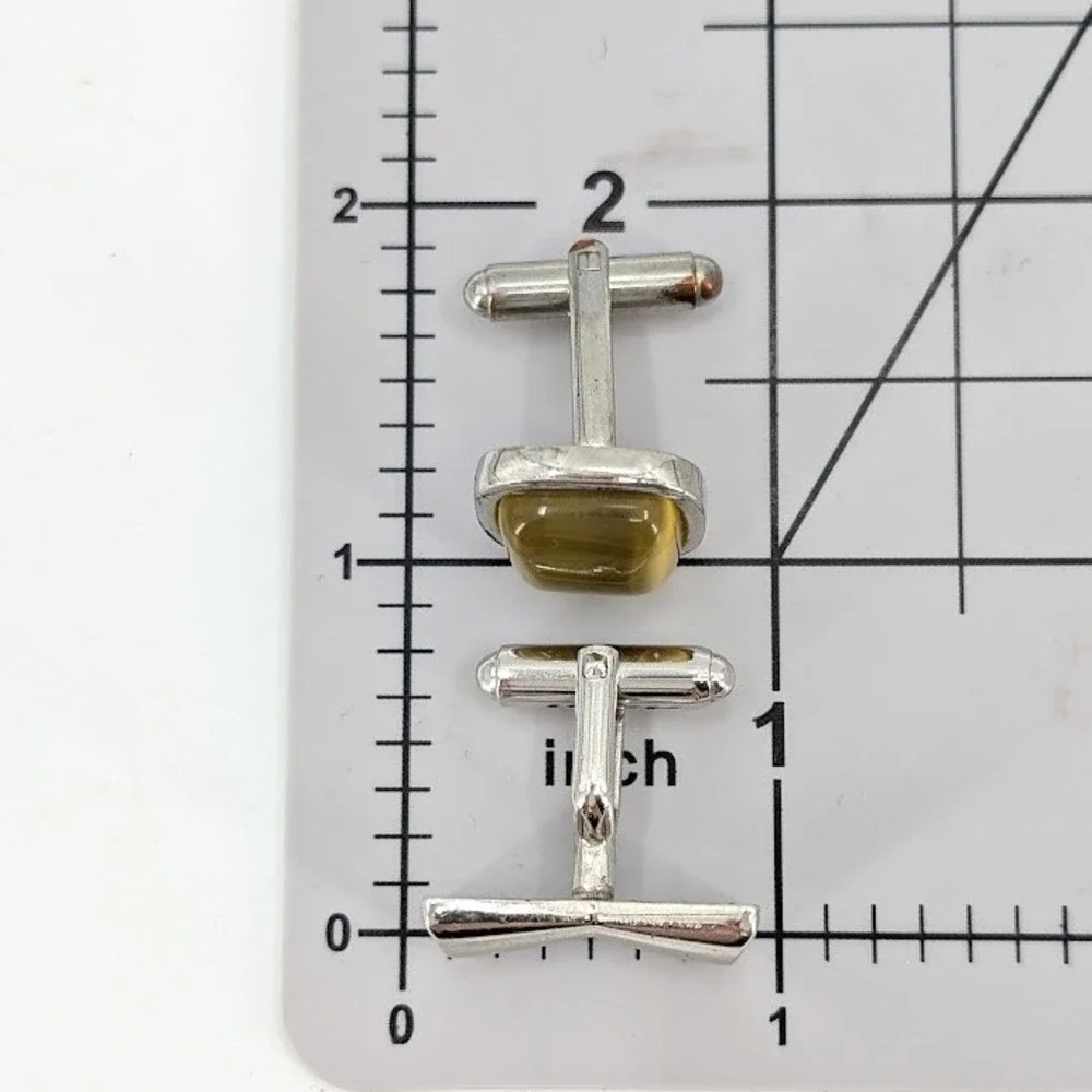 VTG Cufflink Lot Silver Tone Bow Tie and Amber Glass Set of 2 Pairs MCM Classic
